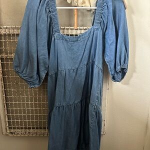 T.J.Maxx Blue Puff Sleeve Denim Midi Dress